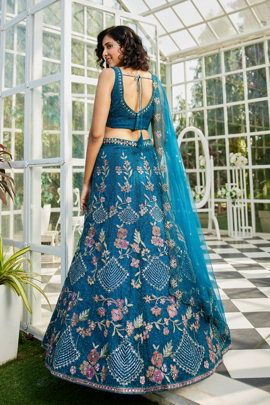 Designer Net Lehenga Choli & Dupatta with Handcrafted Coding