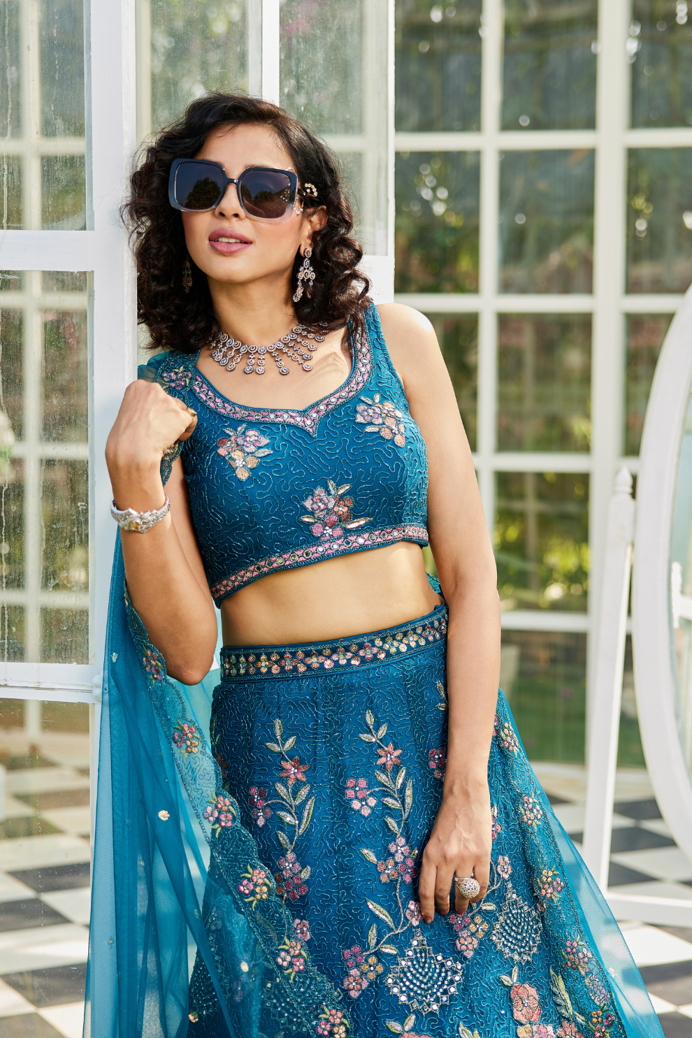 Designer Net Lehenga Choli & Dupatta with Handcrafted Coding