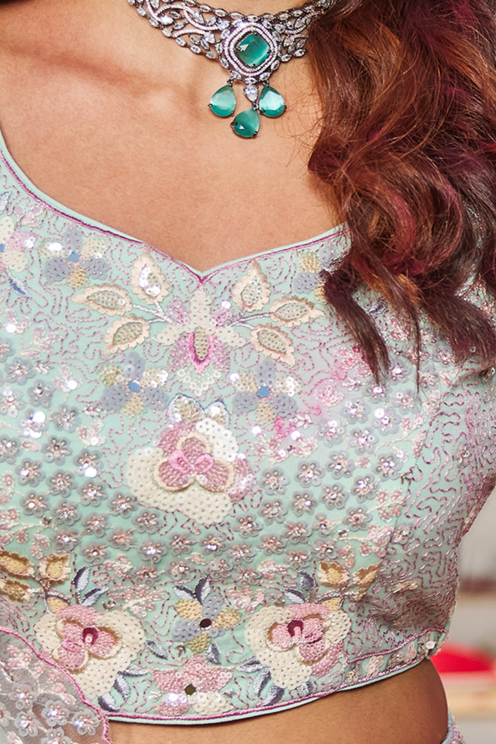 Designer Net Lehenga Choli with Intricate Sequins and Zarkan Work