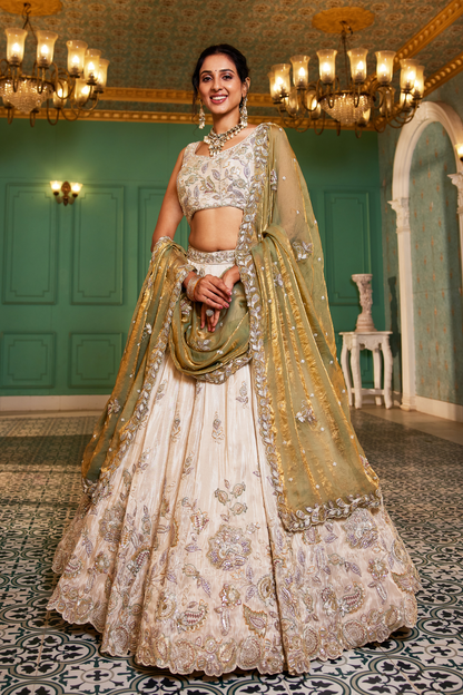 Elegant Tissue Lehenga Choli with Sequins and Thread Embroidery and Matching Dupatta
