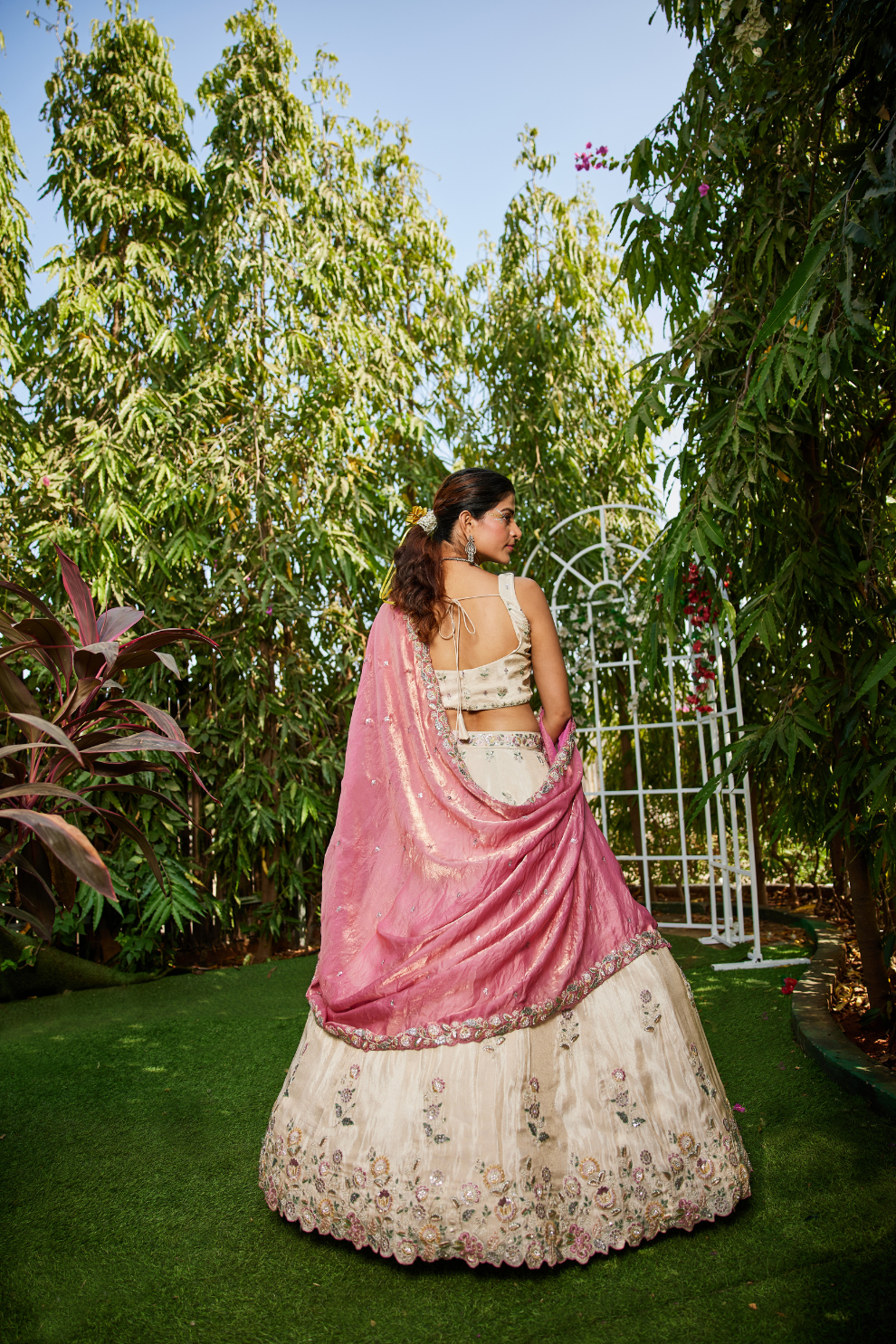 Tissue Semi-Stitched Lehenga Choli with Sequins and Thread Embroidery with Dupatta
