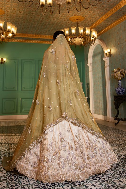 Elegant Tissue Lehenga Choli with Sequins and Thread Embroidery and Matching Dupatta