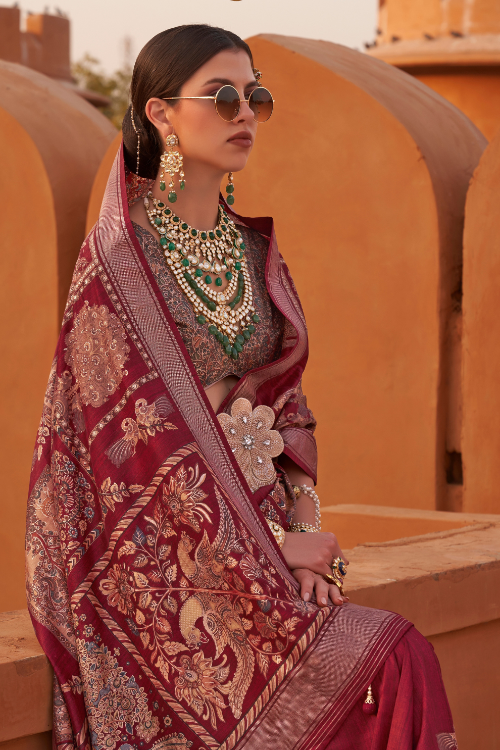 Glossy Finish Saree in Viscose Polyester Silk Fabric Print