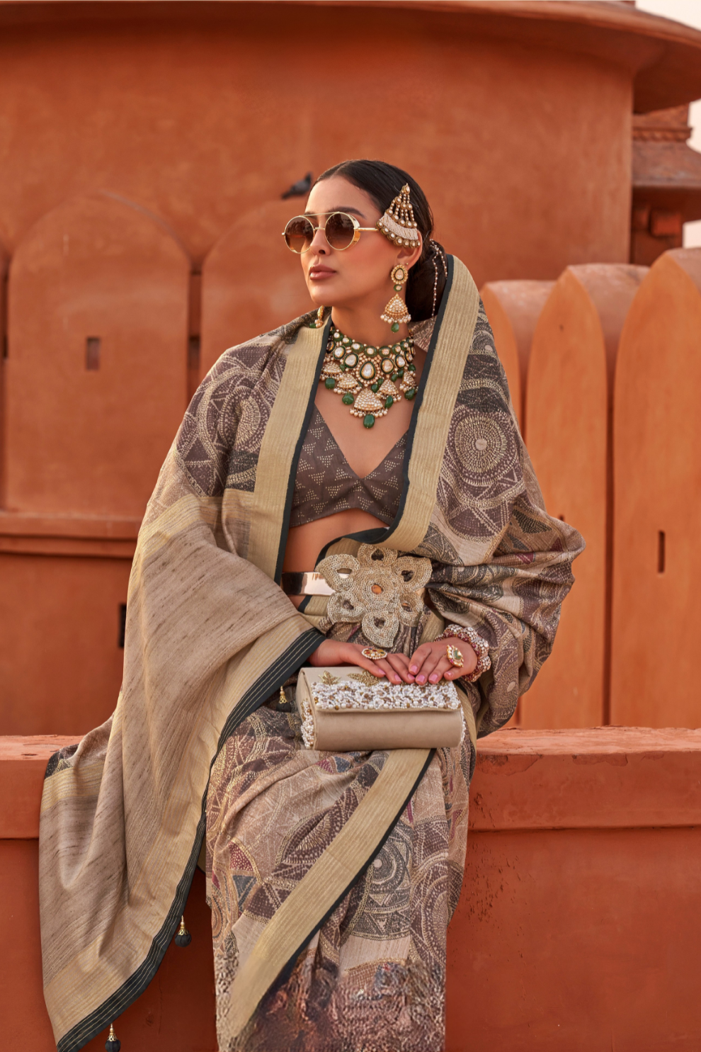 Glossy Finish Saree in Viscose Polyester Silk Fabric Print