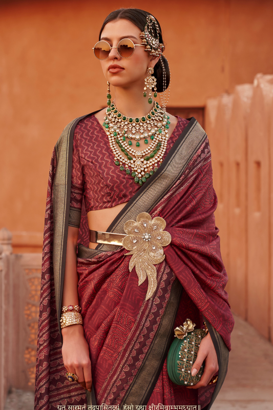 Glossy Finish Saree in Viscose Polyester Silk Fabric Print