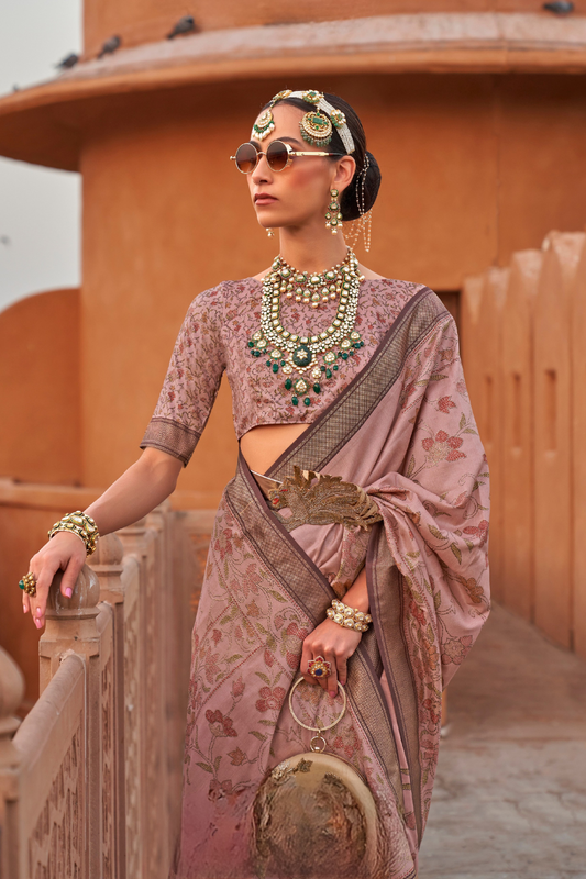 Glossy Finish Saree in Viscose Polyester Silk Fabric Print
