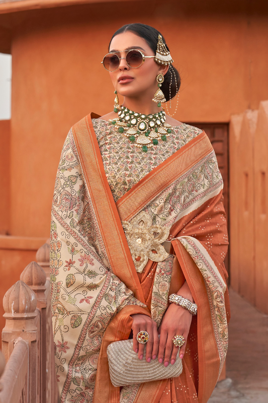 Glossy Finish Saree in Viscose Polyester Silk Fabric Print