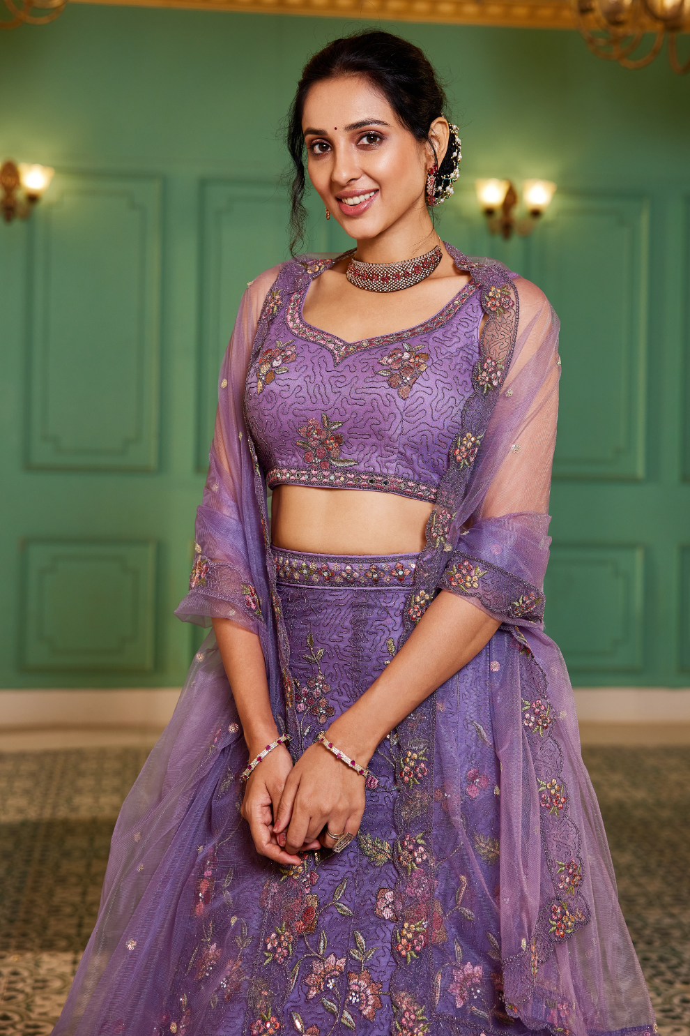 Traditional Net Lehenga Choli & Dupatta with Rich Coding