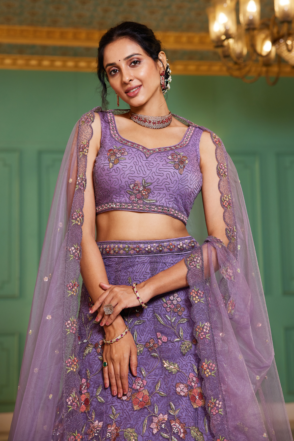 Traditional Net Lehenga Choli & Dupatta with Rich Coding