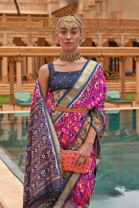 Elegant Patola Silk Saree with Foil Print Design