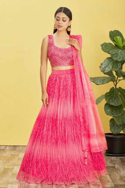 Vibrant Digital Printed Organza Lehenga Choli with Contemporary Flair