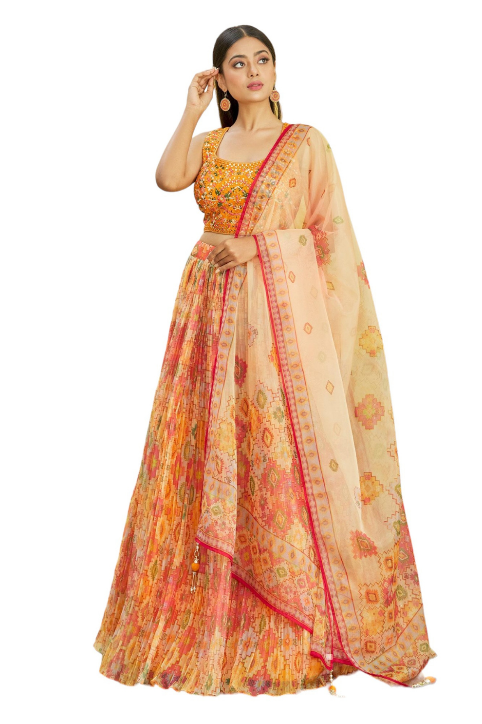 Vibrant Digital Printed Organza Lehenga Choli with Contemporary Flair