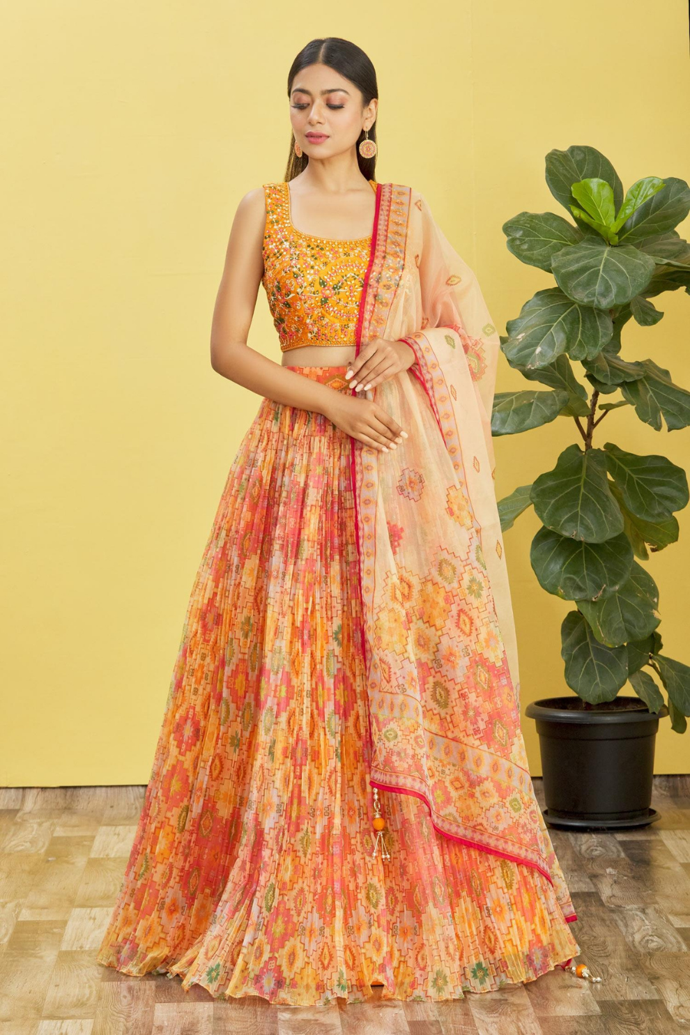 Vibrant Digital Printed Organza Lehenga Choli with Contemporary Flair
