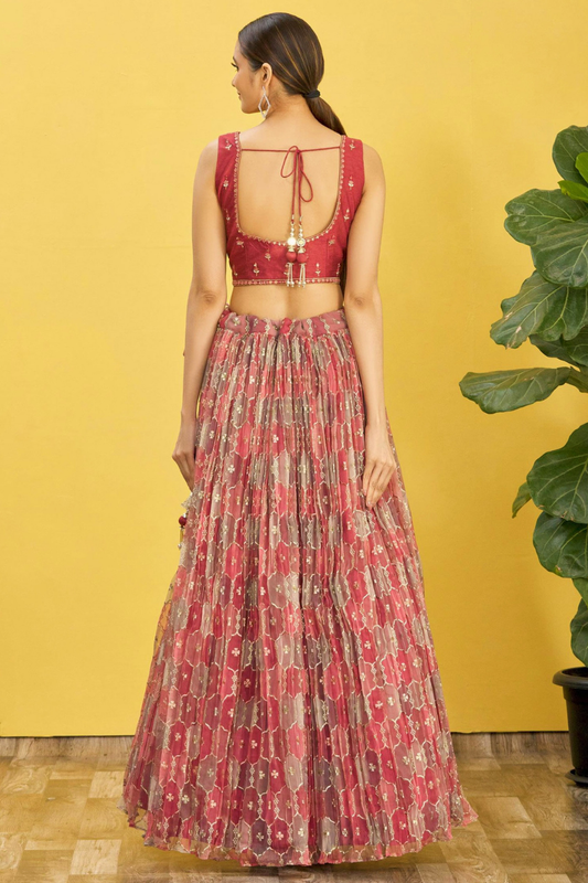Vibrant Digital Printed Organza Lehenga Choli with Contemporary Flair