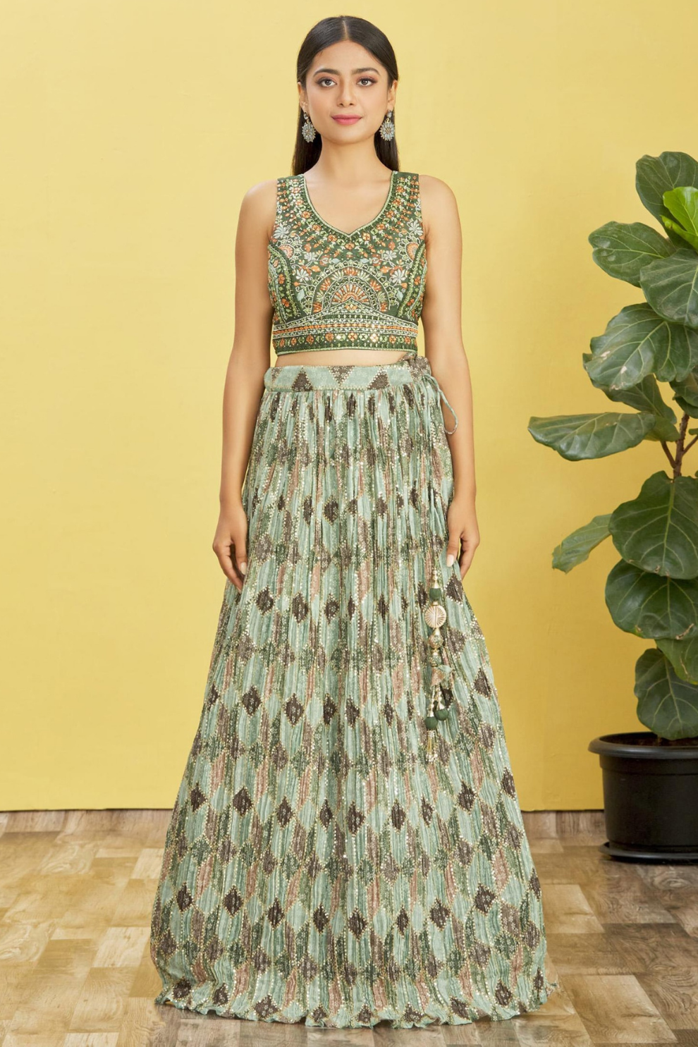 Vibrant Digital Printed Organza Lehenga Choli with Contemporary Flair
