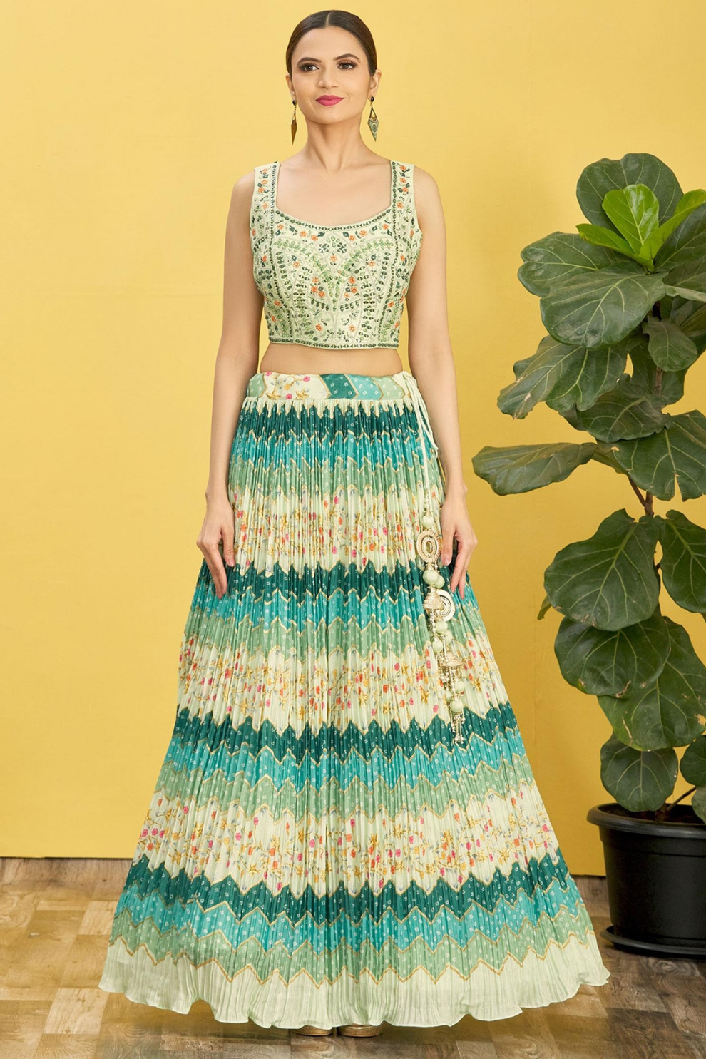 Vibrant Digital Printed Organza Lehenga Choli with Contemporary Flair