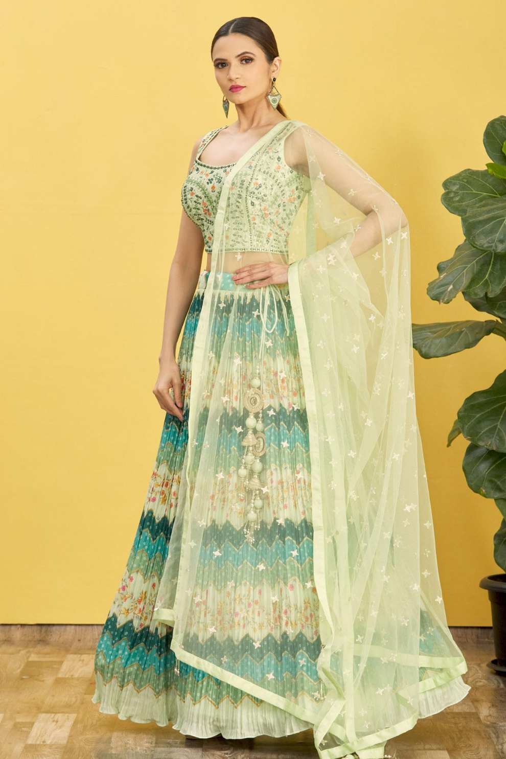 Vibrant Digital Printed Organza Lehenga Choli with Contemporary Flair