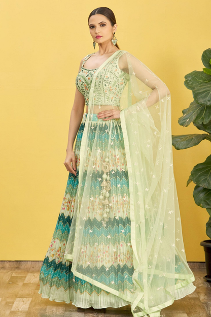Vibrant Digital Printed Organza Lehenga Choli with Contemporary Flair
