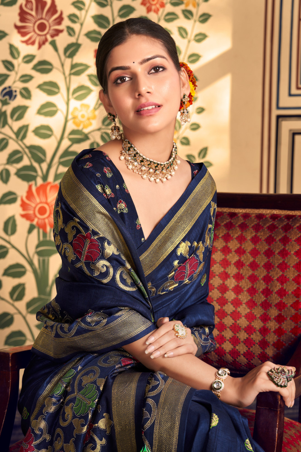 Luxurious Banarasi-Inspired Saree in Polyester Viscose Silk with Zari Embroidery