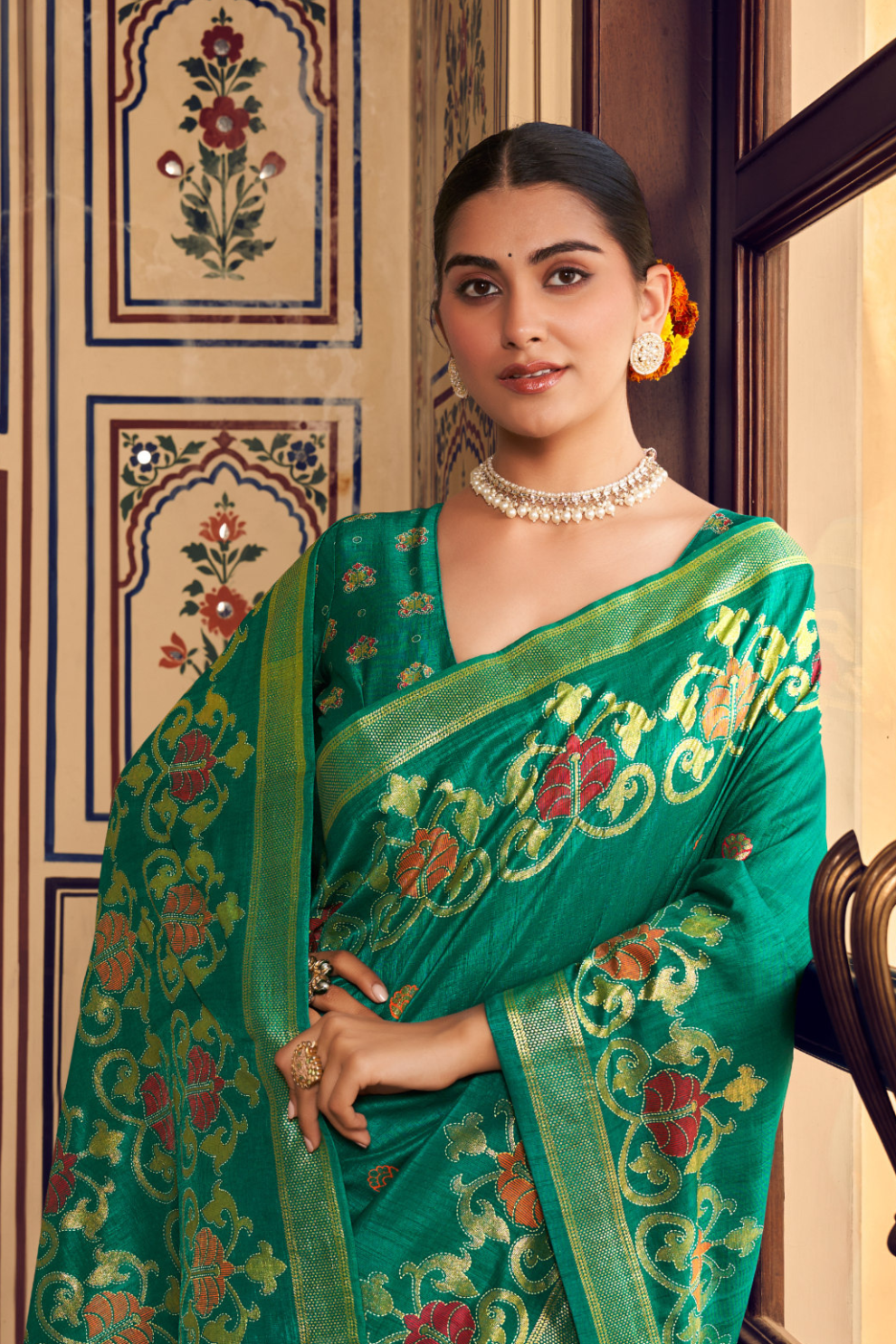 Luxurious Banarasi-Inspired Saree in Polyester Viscose Silk with Zari Embroidery