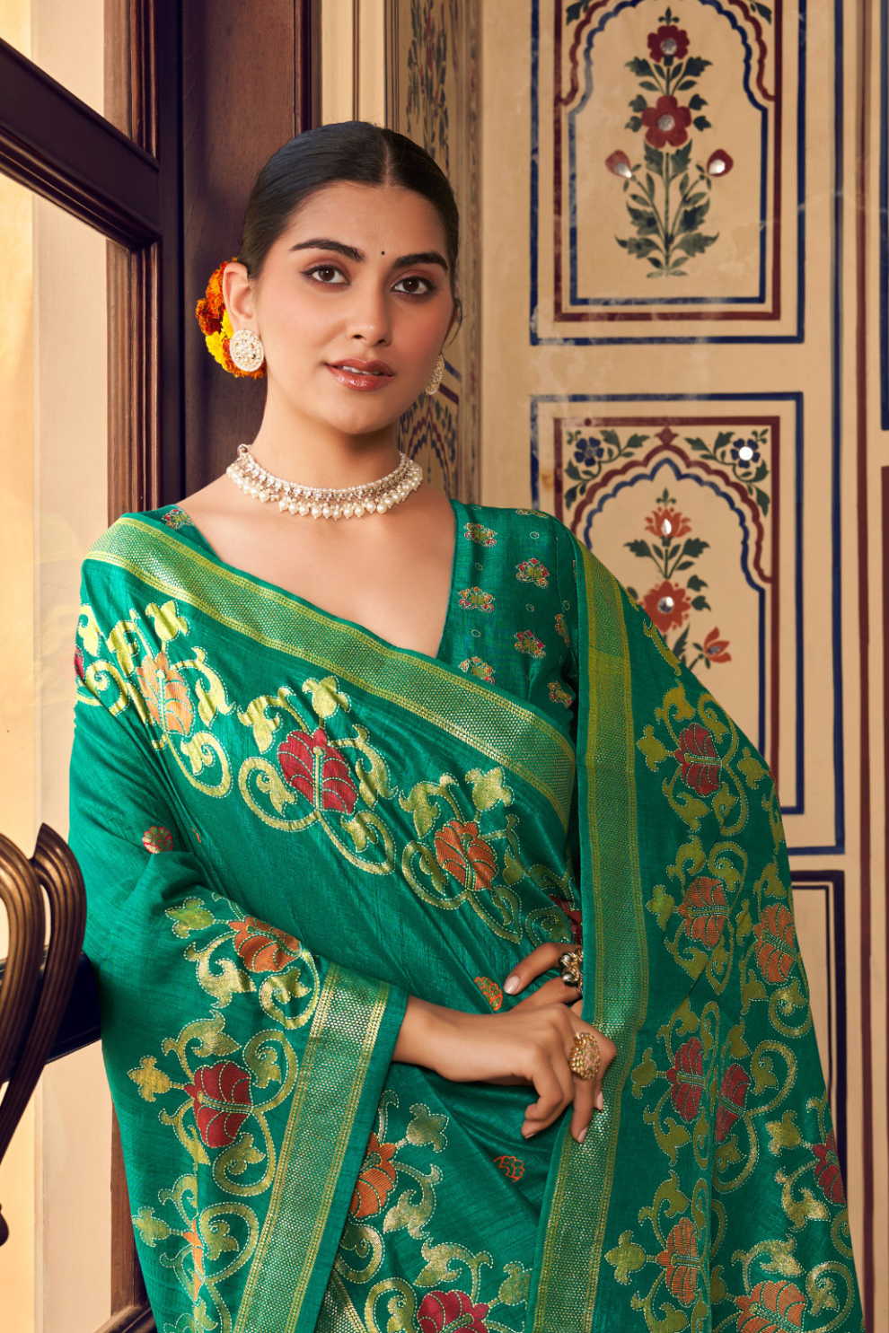 Luxurious Banarasi-Inspired Saree in Polyester Viscose Silk with Zari Embroidery