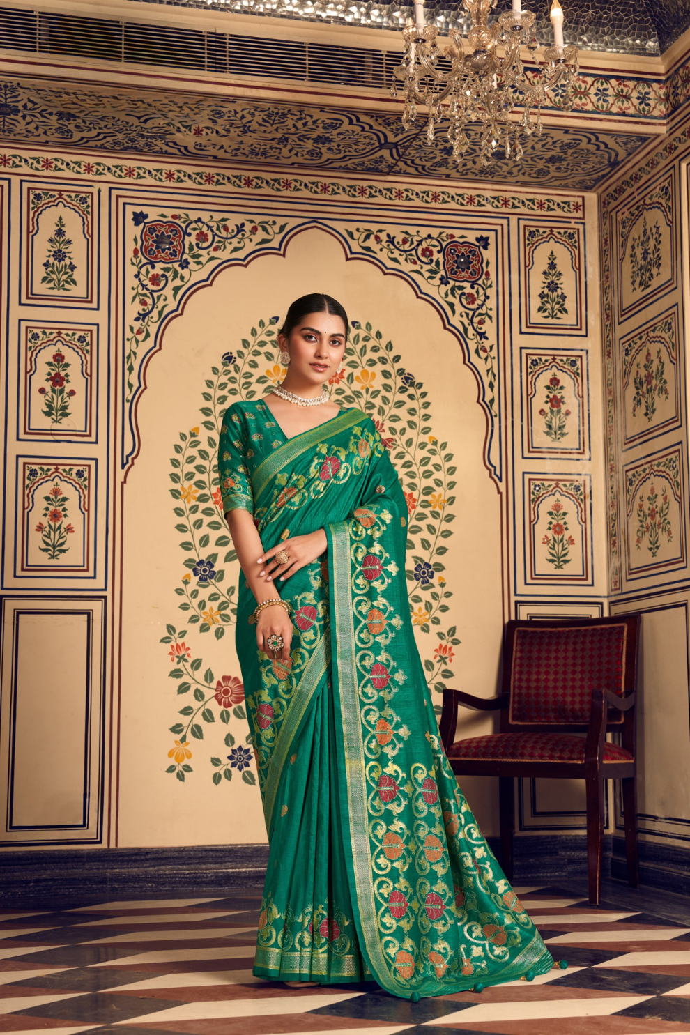 Luxurious Banarasi-Inspired Saree in Polyester Viscose Silk with Zari Embroidery