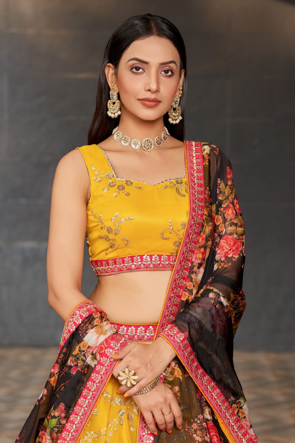Elegant Digital Printed Ensemble with Sequins, Zari, Thread & Dori Embroidery