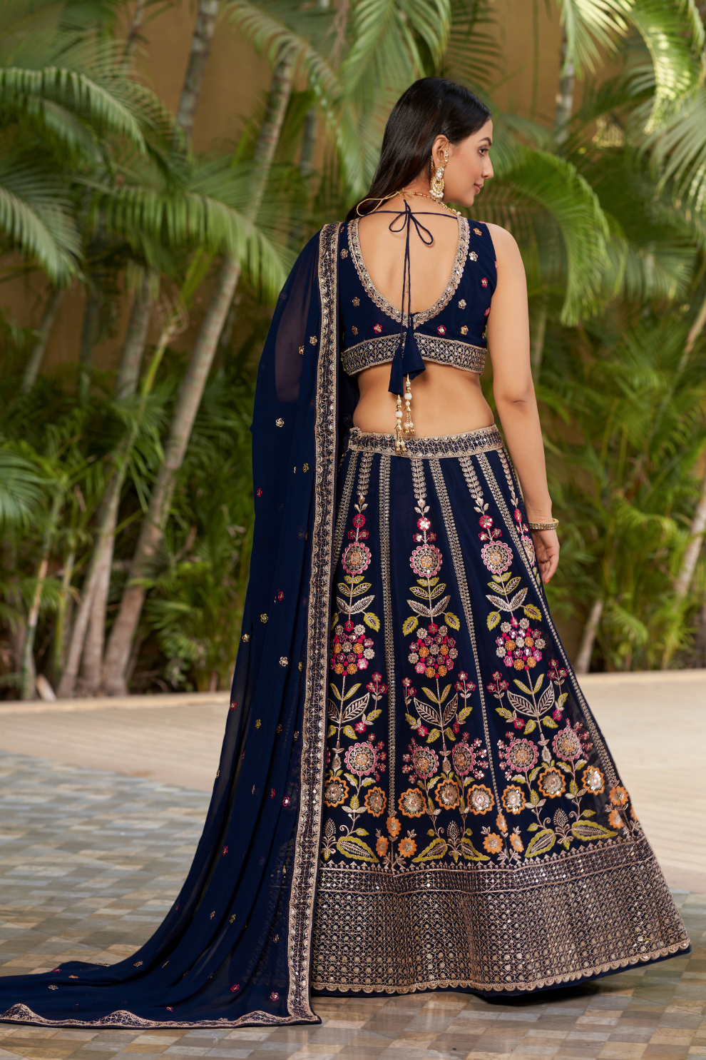 Elegant Digital Printed Ensemble with Sequins, Zari, Thread & Dori Embroidery