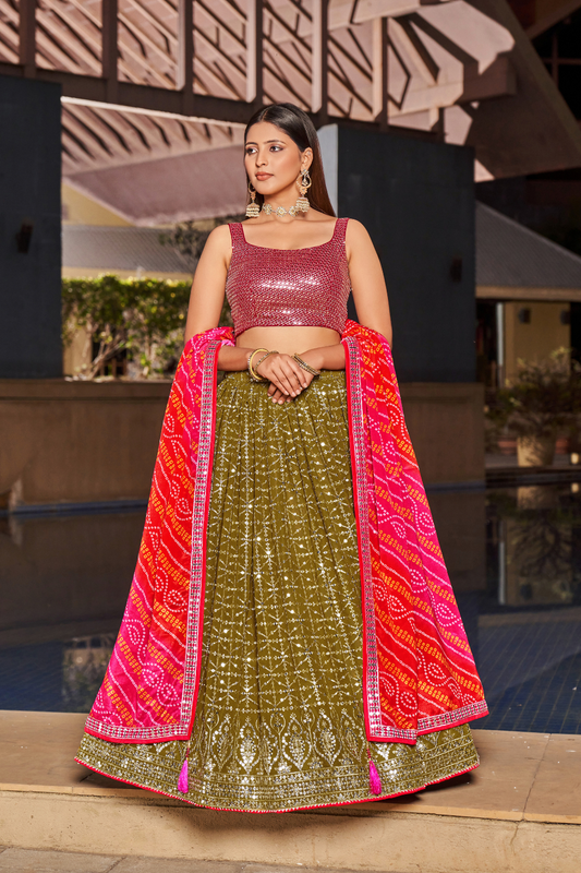 Elegant Digital Printed Ensemble with Sequins, Zari, Thread & Dori Embroidery