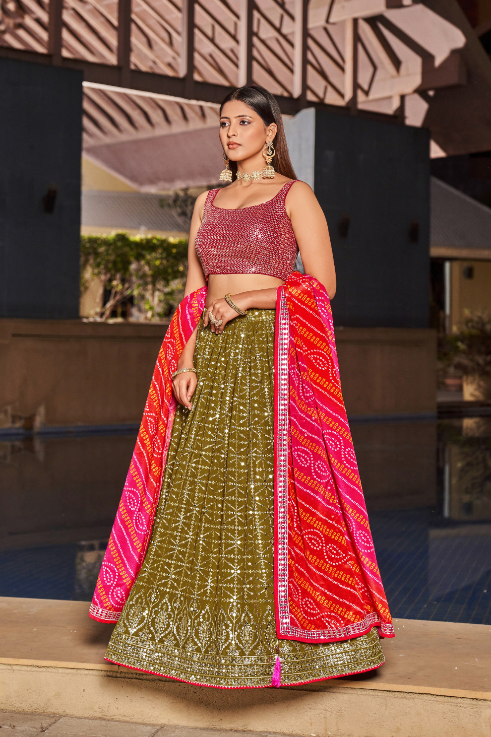 Elegant Digital Printed Ensemble with Sequins, Zari, Thread & Dori Embroidery