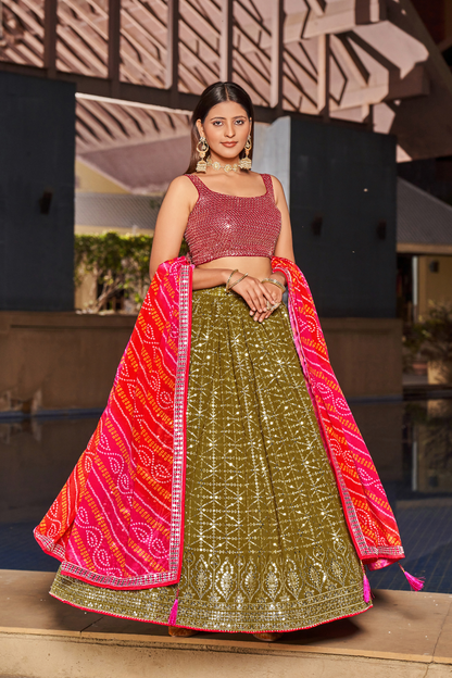 Elegant Digital Printed Ensemble with Sequins, Zari, Thread & Dori Embroidery