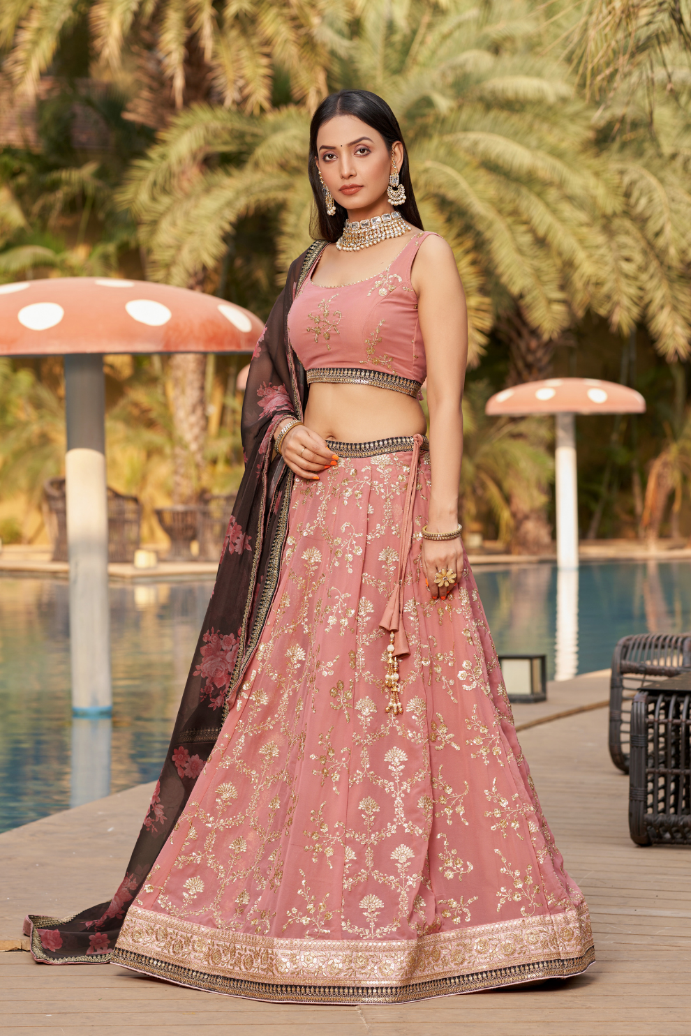 Elegant Digital Printed Ensemble with Sequins, Zari, Thread & Dori Embroidery