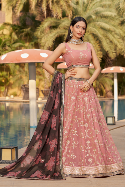 Elegant Digital Printed Ensemble with Sequins, Zari, Thread & Dori Embroidery