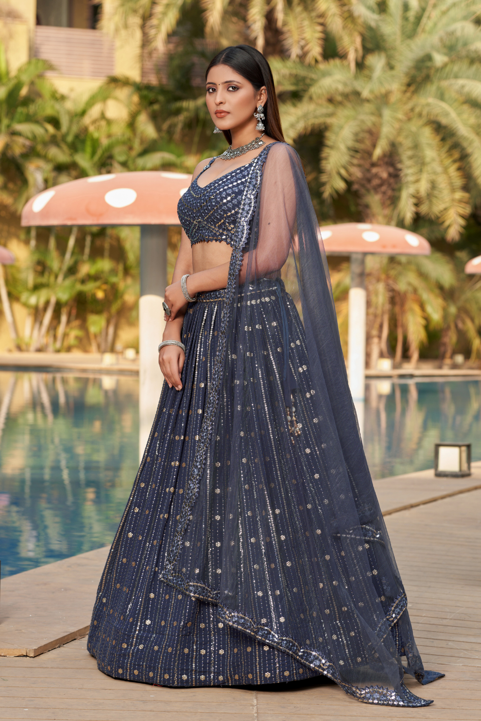 Elegant Digital Printed Ensemble with Sequins, Zari, Thread & Dori Embroidery