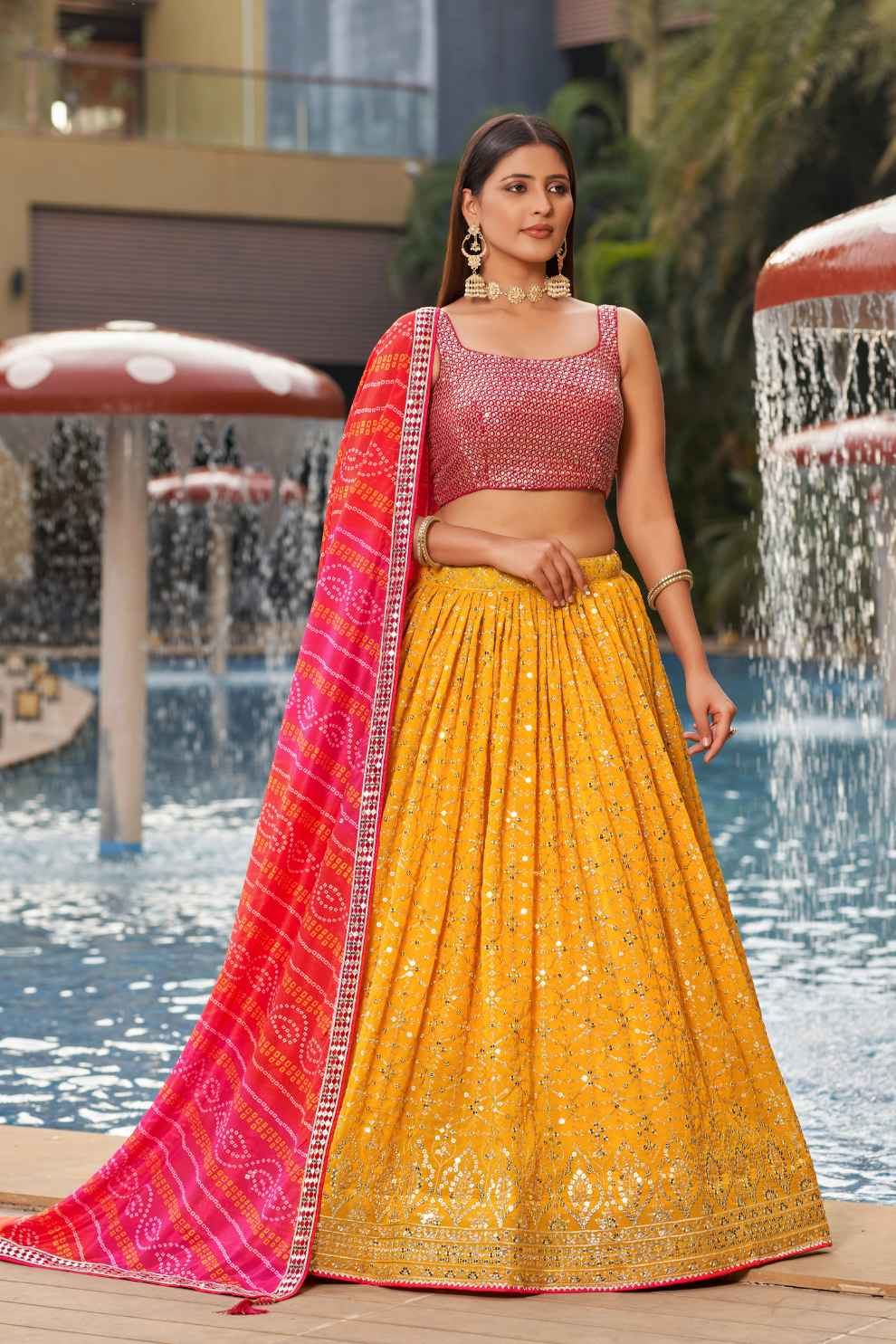 Elegant Digital Printed Ensemble with Sequins, Zari, Thread & Dori Embroidery
