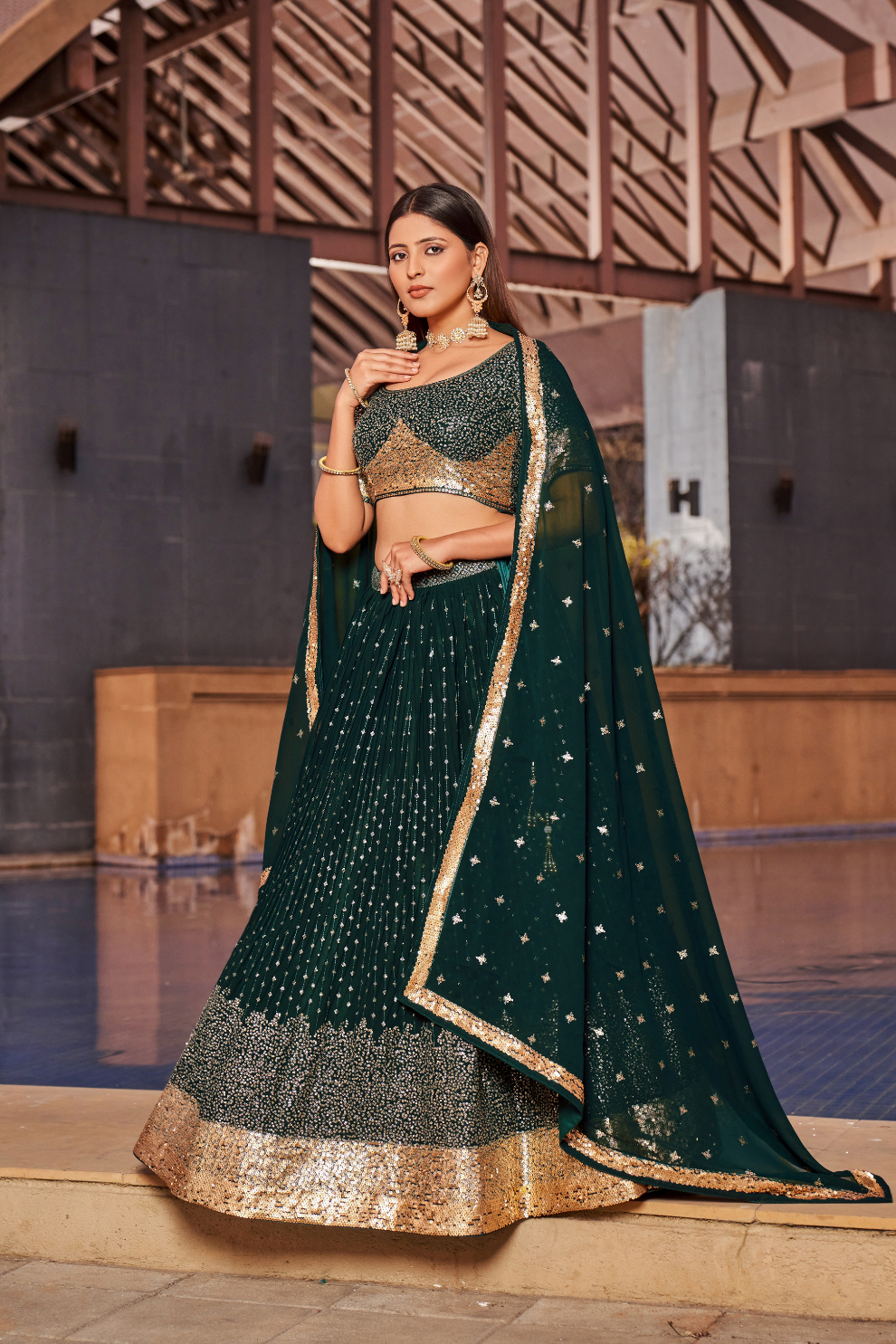 Elegant Digital Printed Ensemble with Sequins, Zari, Thread & Dori Embroidery