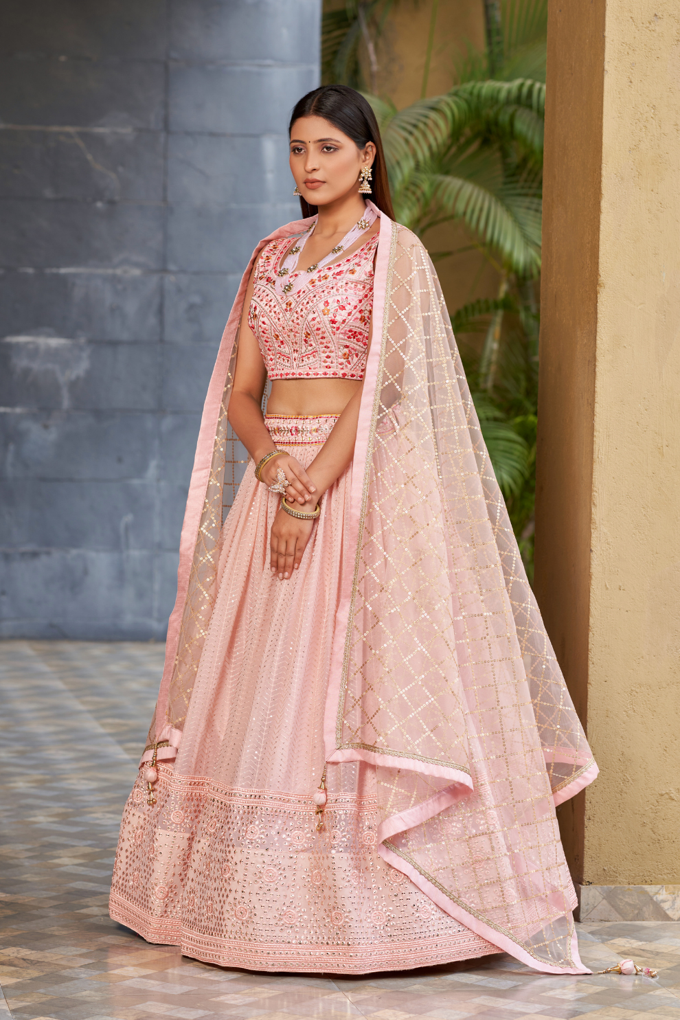 Elegant Digital Printed Ensemble with Sequins, Zari, Thread & Dori Embroidery