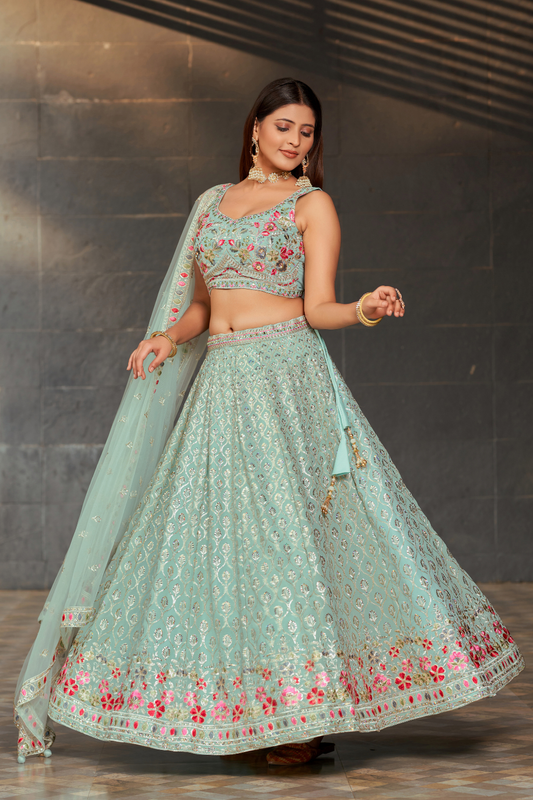 Elegant Digital Printed Ensemble with Sequins, Zari, Thread & Dori Embroidery