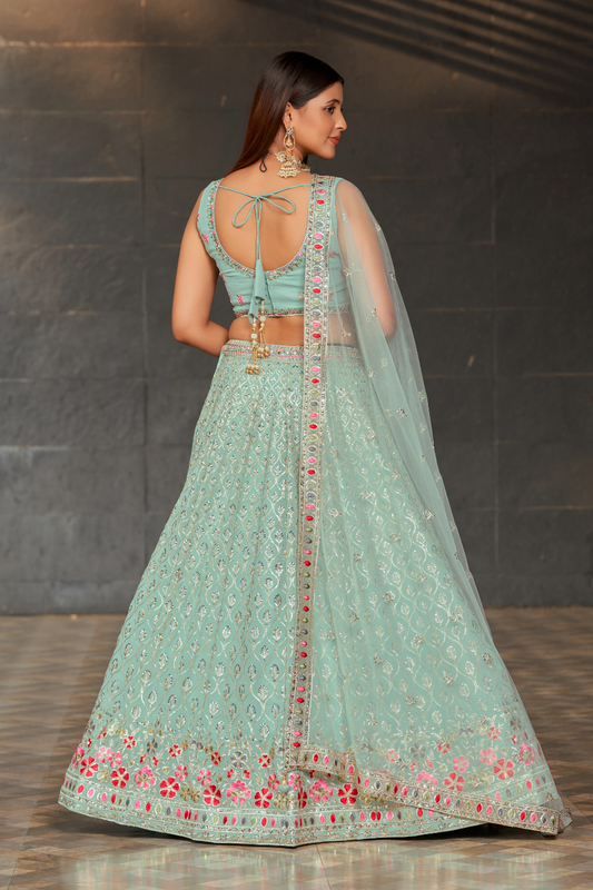 Elegant Digital Printed Ensemble with Sequins, Zari, Thread & Dori Embroidery