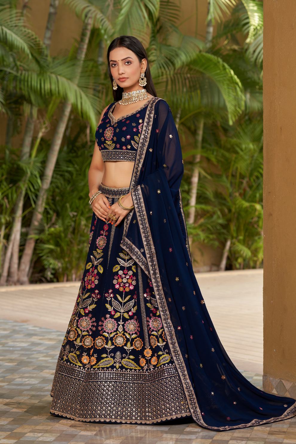 Elegant Digital Printed Ensemble with Sequins, Zari, Thread & Dori Embroidery