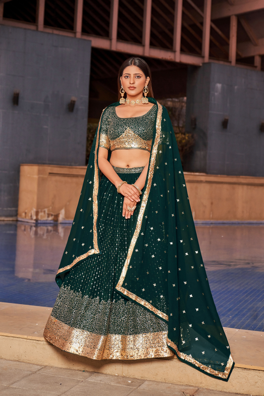 Elegant Digital Printed Ensemble with Sequins, Zari, Thread & Dori Embroidery