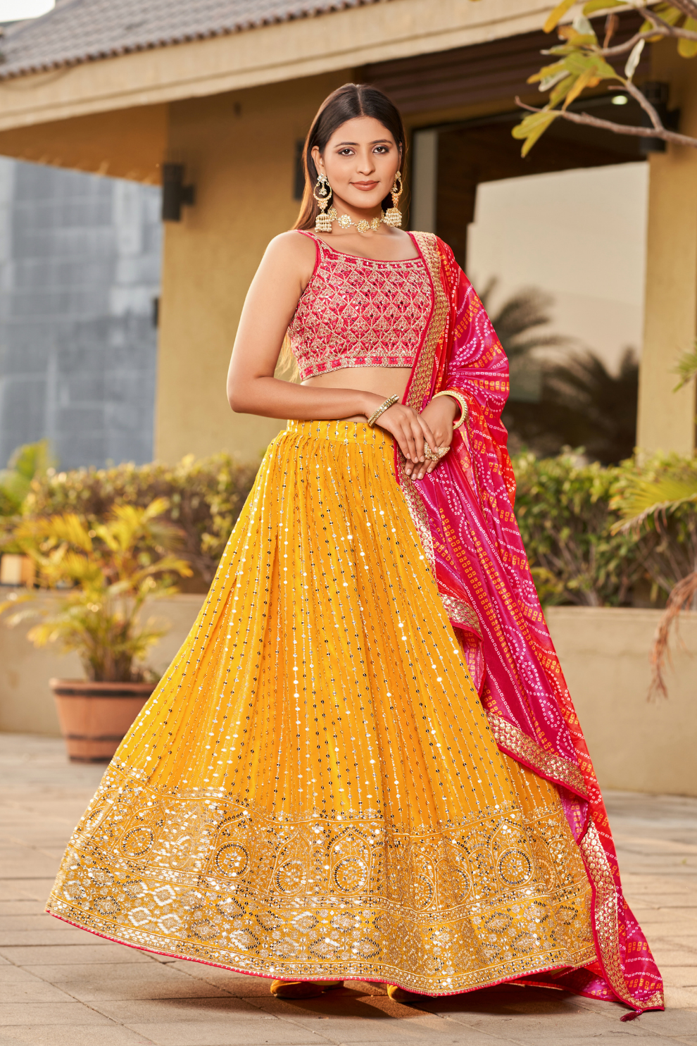 Elegant Digital Printed Ensemble with Sequins, Zari, Thread & Dori Embroidery