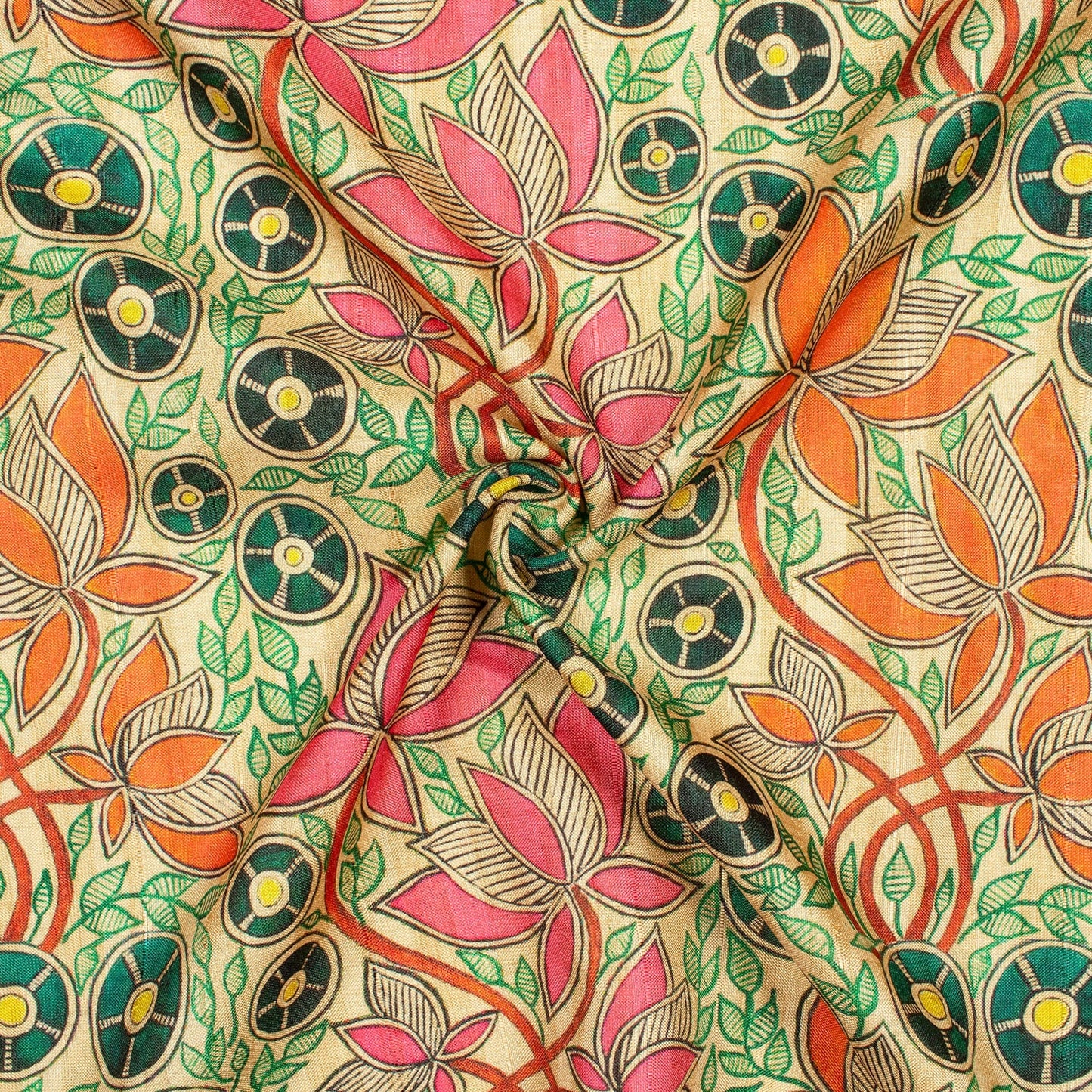 LaVante Fashion Pink And Orange Madhuvanii Pattern Digital Print Art Tusser Silk Fabric