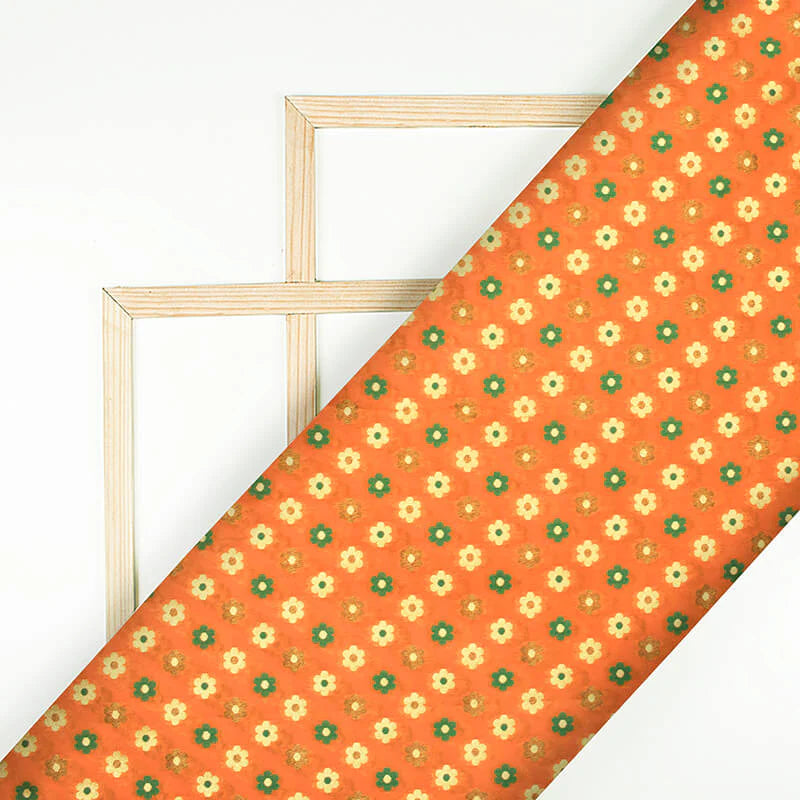 LaVante Fashion Orange And Green Floral Pattern Zari Jacquard Banarasi Taffeta Silk Fabric