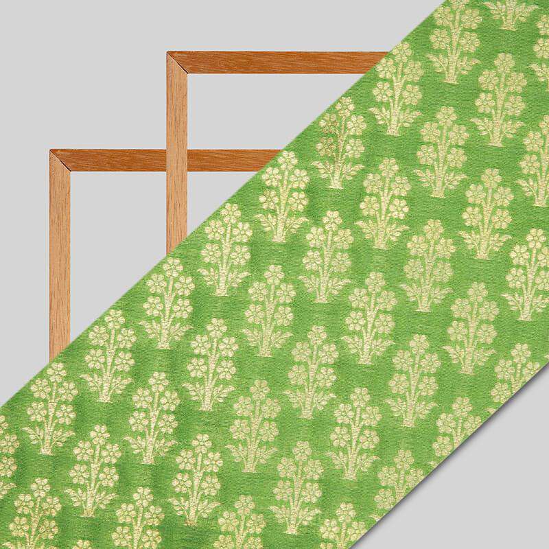 LaVante Fashion Dark Green Banarasi Mugal Floral Pattern Katan Zari Silk Fabric