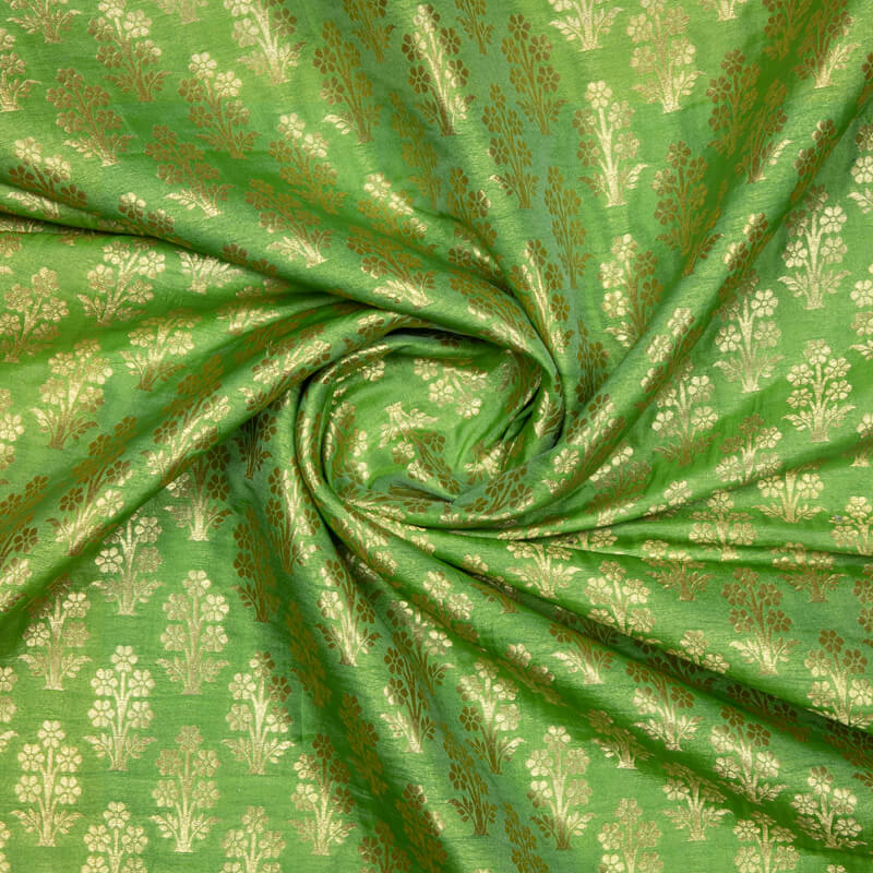 LaVante Fashion Dark Green Banarasi Mugal Floral Pattern Katan Zari Silk Fabric