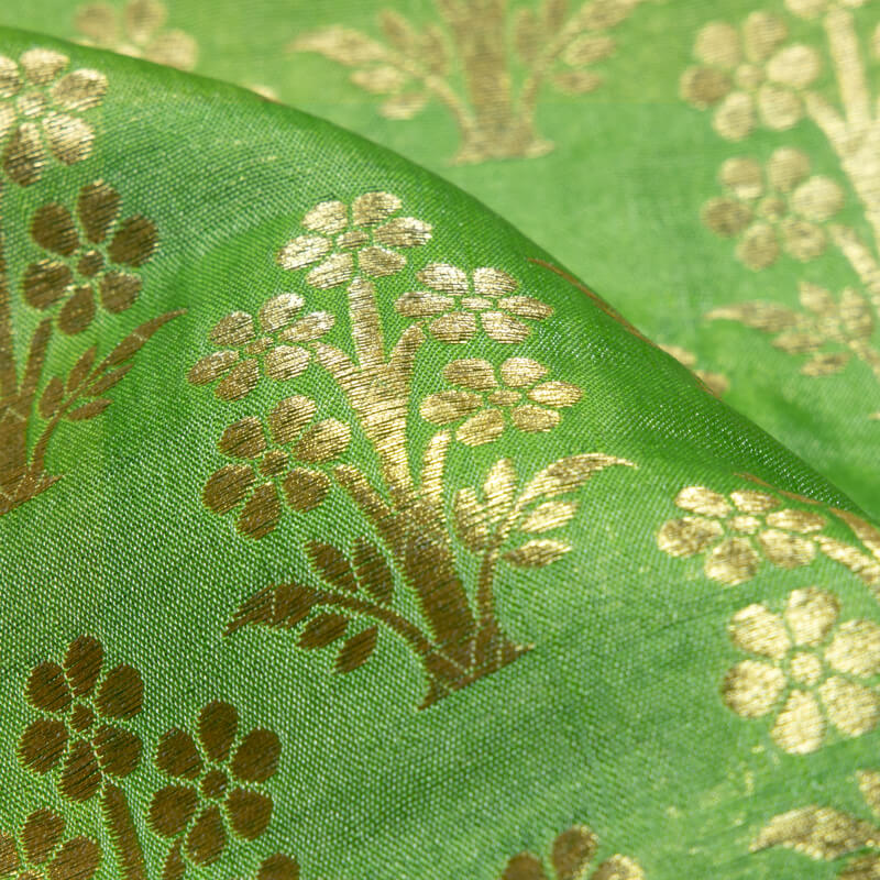 LaVante Fashion Dark Green Banarasi Mugal Floral Pattern Katan Zari Silk Fabric