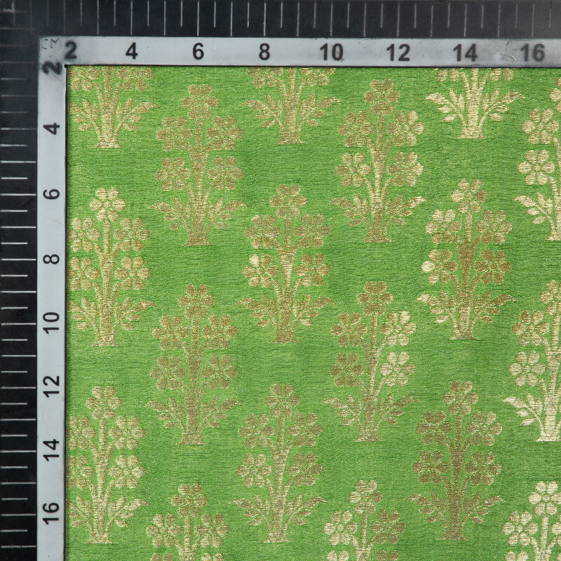 LaVante Fashion Dark Green Banarasi Mugal Floral Pattern Katan Zari Silk Fabric