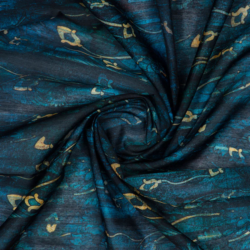 LaVante Fashion Dark Blue Floral Digital Print Chanderi Fabric