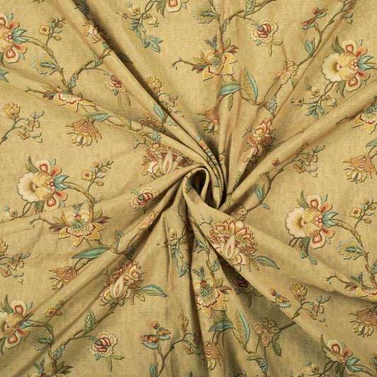 LaVante Fashion Oat Beige And Brown Floral Pattern Digital Print Viscose Chanderi Fabric